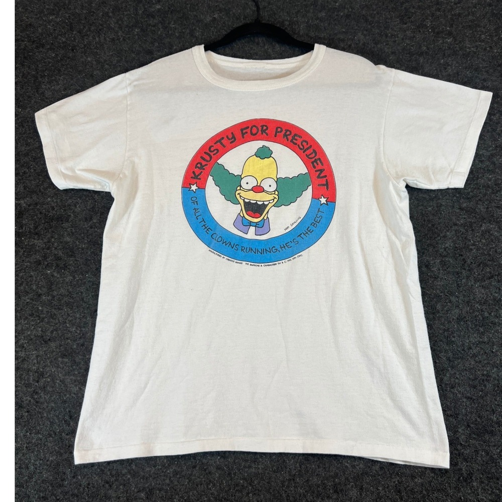 VINTAGE 90s The Simpsons Krusty for President T Shirt White Large Single Stitch